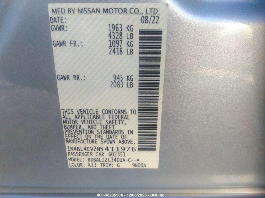 2022 NISSAN ALTIMA SL - 1N4BL4EV2NN411976