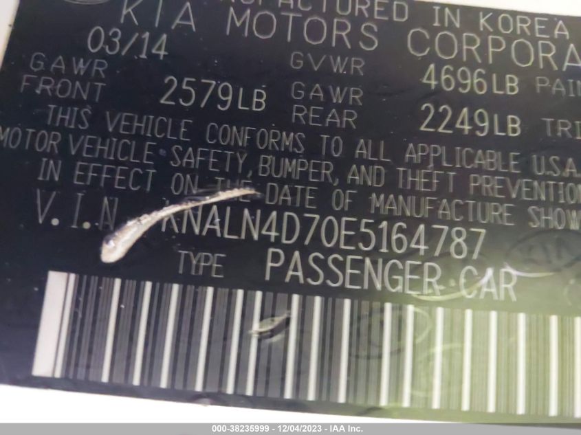 2014 KIA CADENZA LIMITED - KNALN4D70E5164787