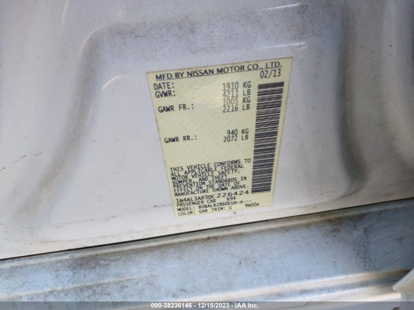 2013 NISSAN ALTIMA 2.5/S/SV/SL - 1N4AL3AP3DC226424