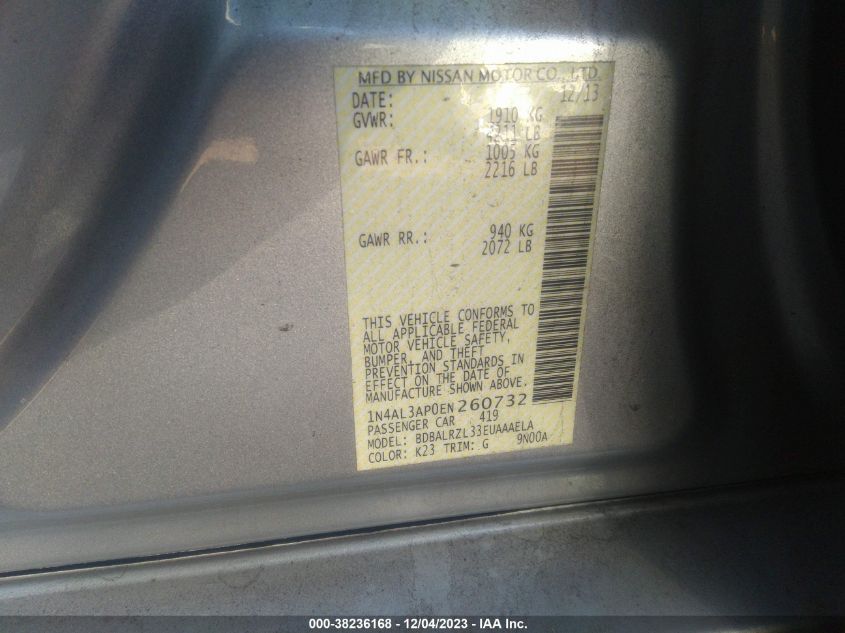 2014 NISSAN ALTIMA 2.5 S - 1N4AL3AP0EN260732