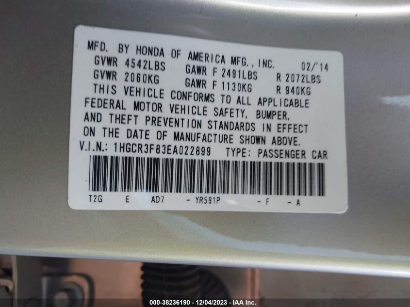 2014 HONDA ACCORD EX-L V-6 - 1HGCR3F83EA022899