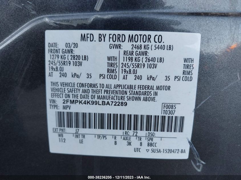 2020 FORD EDGE TITANIUM - 2FMPK4K99LBA72289