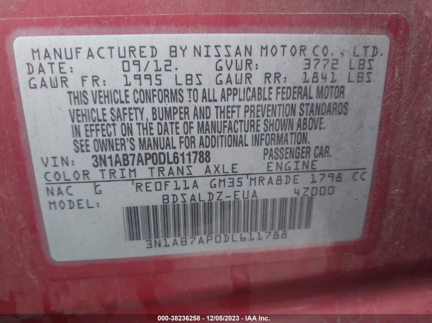 2013 NISSAN SENTRA SV - 3N1AB7AP0DL611788