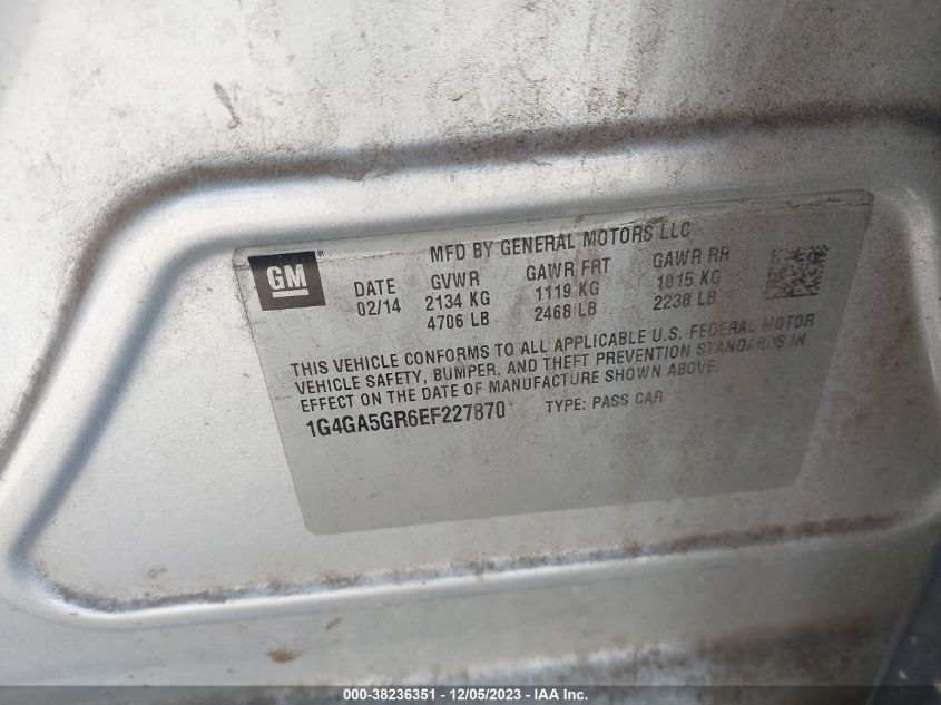 2014 BUICK LACROSSE - 1G4GA5GR6EF227870