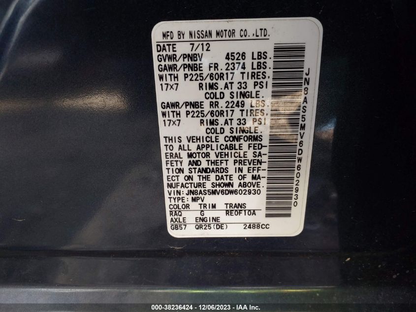 2013 NISSAN ROGUE SV - JN8AS5MV6DW602930
