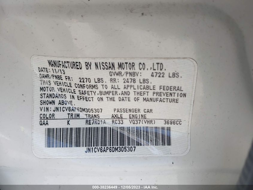 2013 INFINITI G37 JOURNEY JN1CV6AP6DM305307