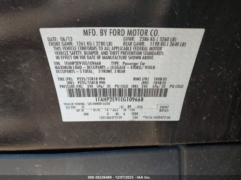 2014 FORD TAURUS SEL - 1FAHP2E91EG109668