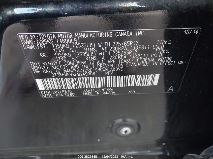 2015 TOYOTA RAV4 LE - 2T3BFREVXFW249006