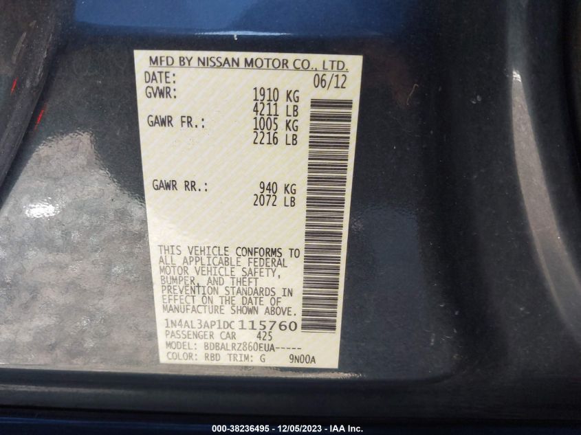 2013 NISSAN ALTIMA 2.5 S - 1N4AL3AP1DC115760
