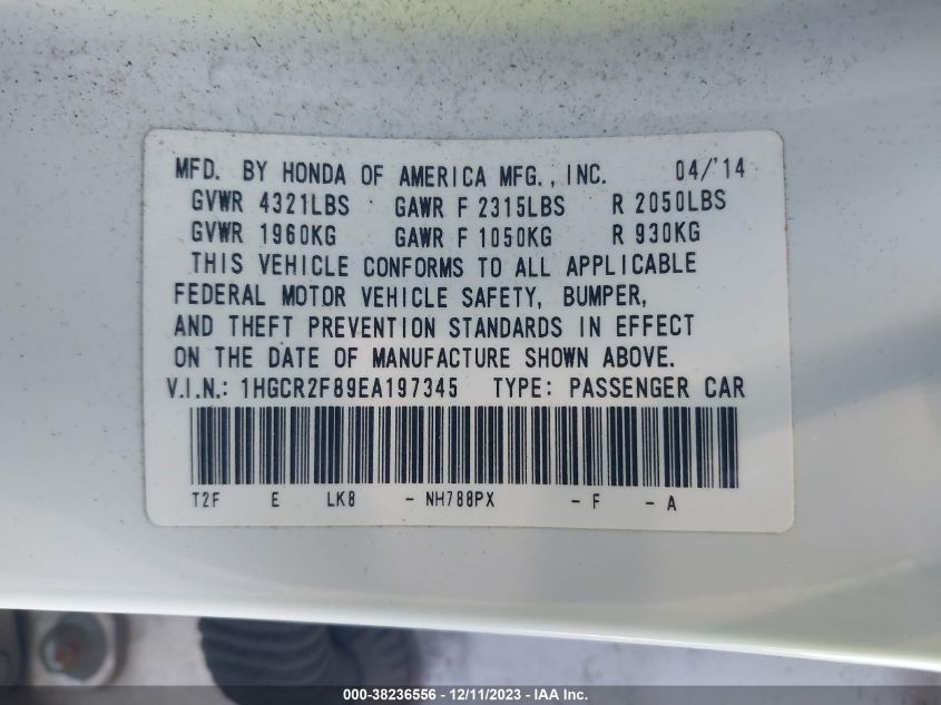 2014 HONDA ACCORD EX-L - 1HGCR2F89EA197345
