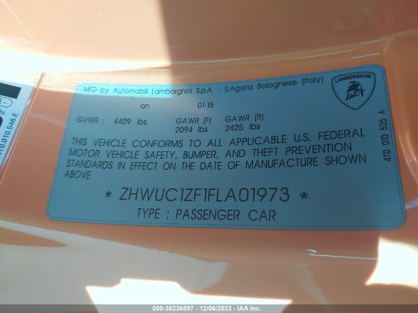 2015 LAMBORGHINI HURACAN - ZHWUC1ZF1FLA01973