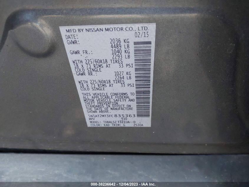 2015 NISSAN ROGUE SL - 5N1AT2MT3FC835363