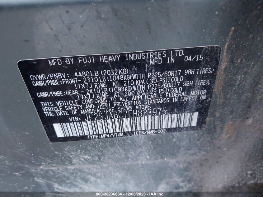 2015 SUBARU FORESTER 2.5I - JF2SJABC7FH823975