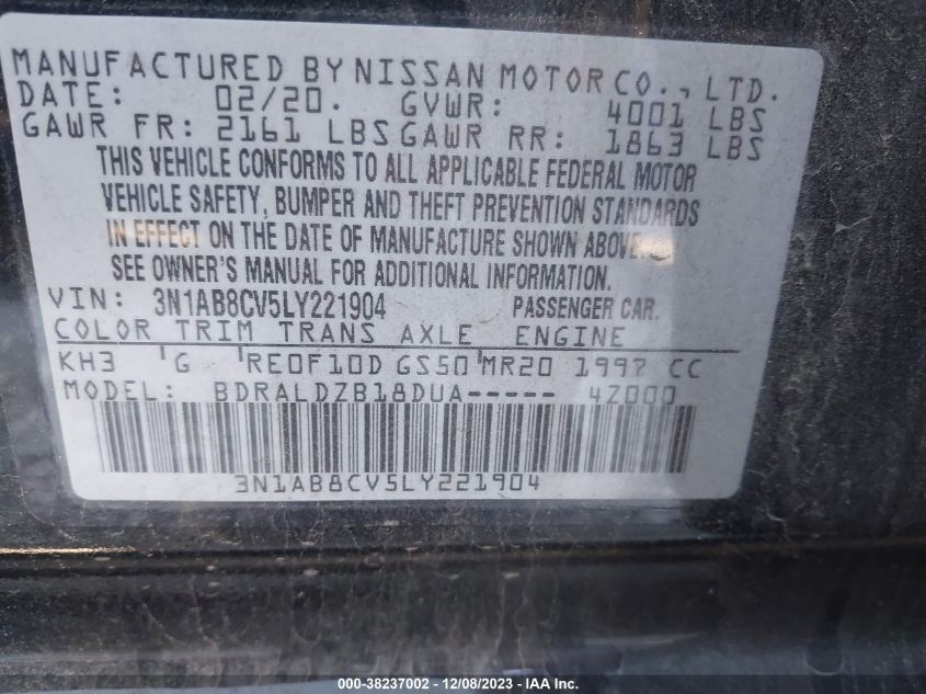 2020 NISSAN SENTRA SV - 3N1AB8CV5LY221904