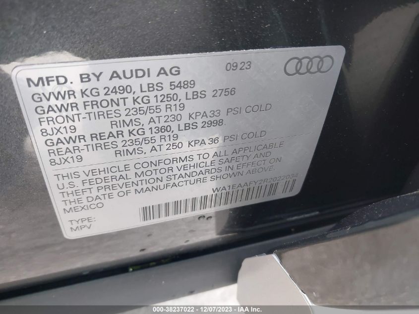 WA1EAAFY2R2022034 2024 AUDI Q5 PREMIUM PLUS 45 TFSI Sphoto 9