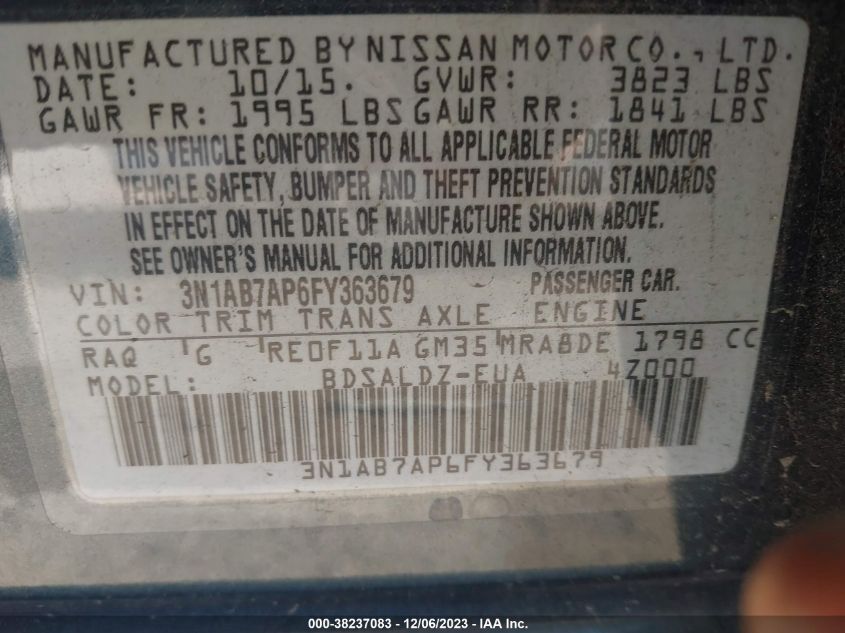 2015 NISSAN SENTRA S/SV/SR/SL - 3N1AB7AP6FY363679
