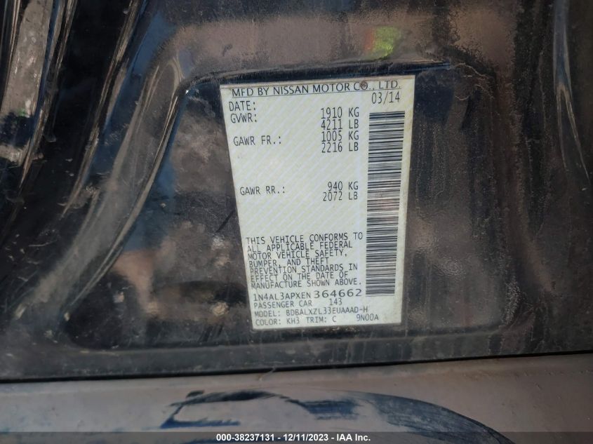 2014 NISSAN ALTIMA 2.5 SL - 1N4AL3APXEN364662
