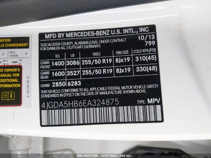 2014 MERCEDES-BENZ ML 350 4JGDA5HB6EA324875