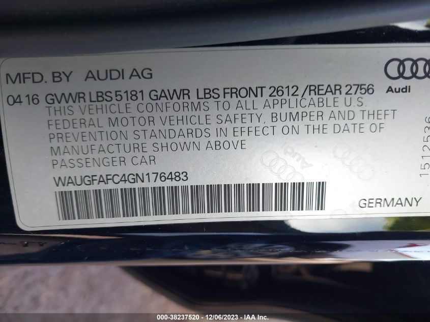 2016 AUDI A6 PREMIUM PLUS - WAUGFAFC4GN176483