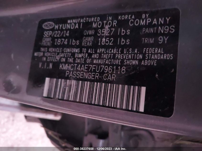 2015 HYUNDAI ACCENT GLS - KMHCT4AE7FU796118