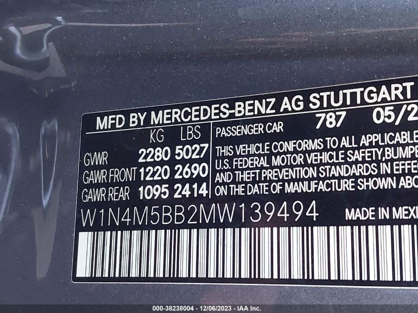 2021 MERCEDES-BENZ GLB AMG GLB 35 W1N4M5BB2MW139494