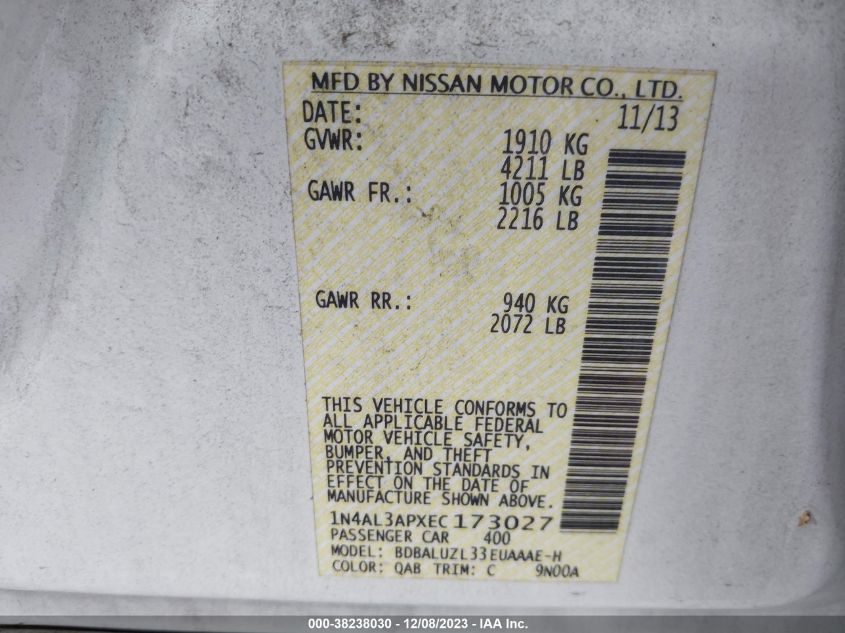 2014 NISSAN ALTIMA 2.5 SV - 1N4AL3APXEC173027