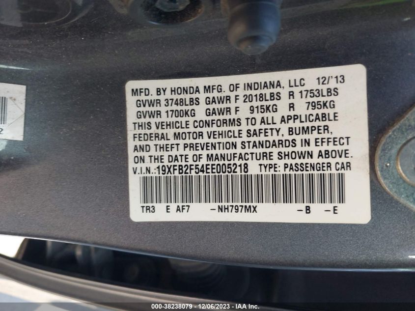 2014 HONDA CIVIC  LX - 19XFB2F54EE005218