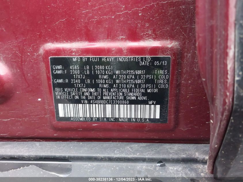 2014 SUBARU OUTBACK 2.5I PREMIUM - 4S4BRBDC7E3200860