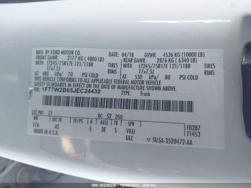 2018 FORD F-250 XL - 1FT7W2B65JEC24430