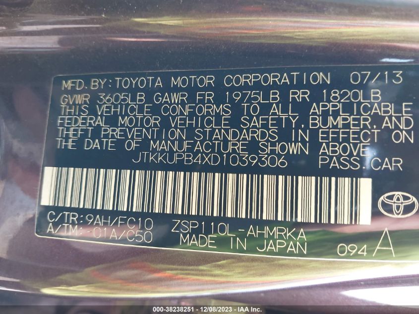 2013 TOYOTA SCION XD JTKKUPB4XD1039306