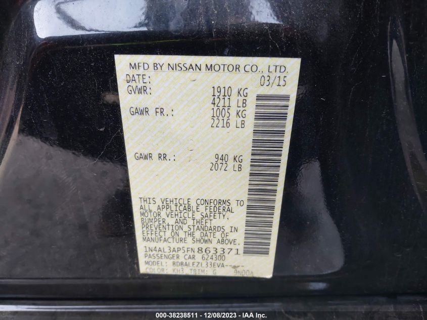 2015 NISSAN ALTIMA 2.5 S - 1N4AL3AP5FN863371