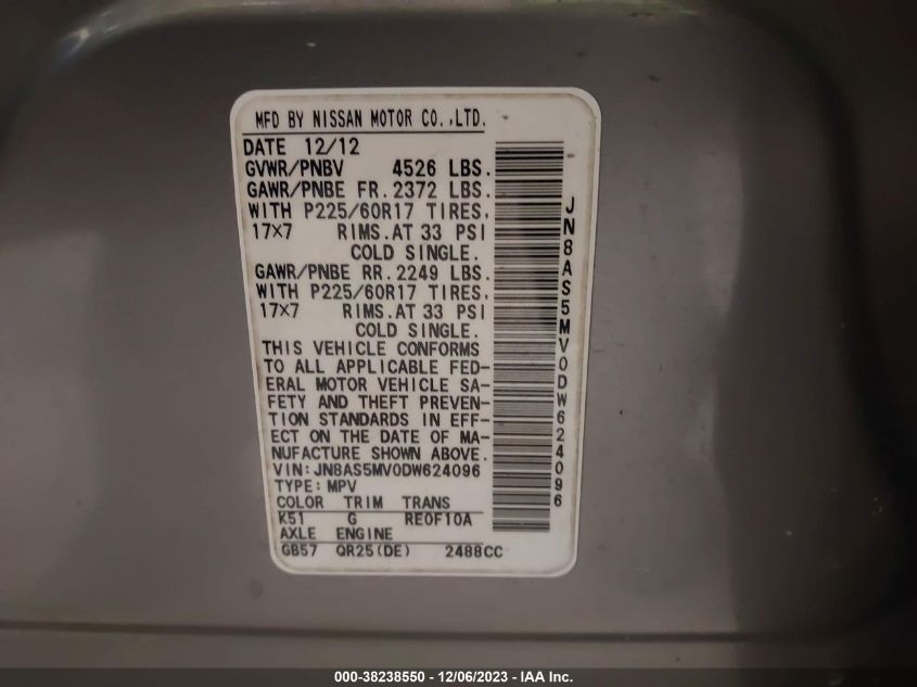 2013 NISSAN ROGUE SV - JN8AS5MV0DW624096