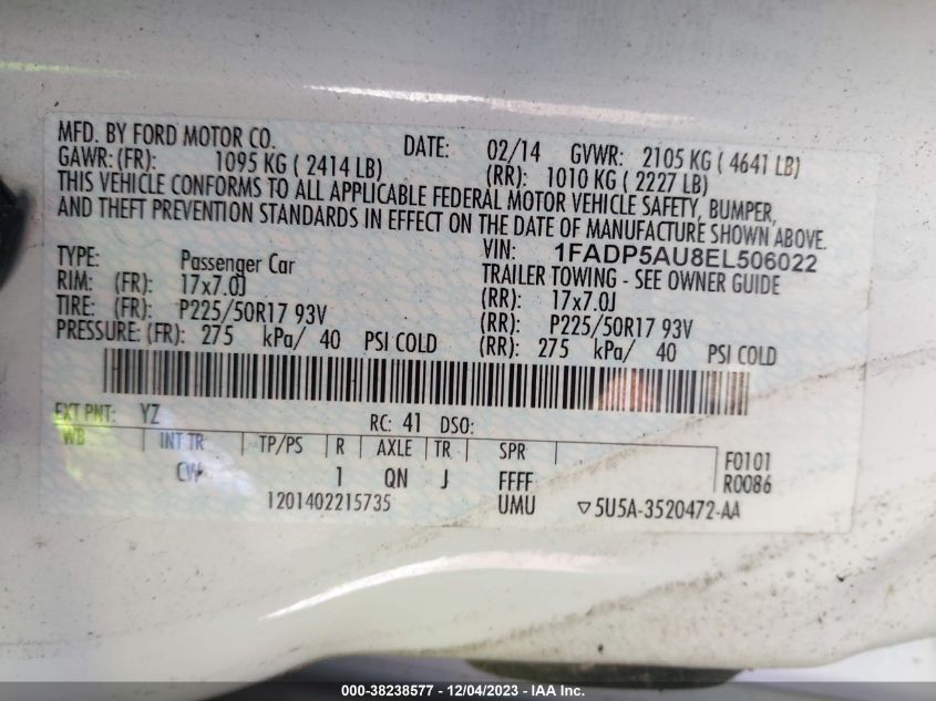 2014 FORD C-MAX HYBRID SE - 1FADP5AU8EL506022