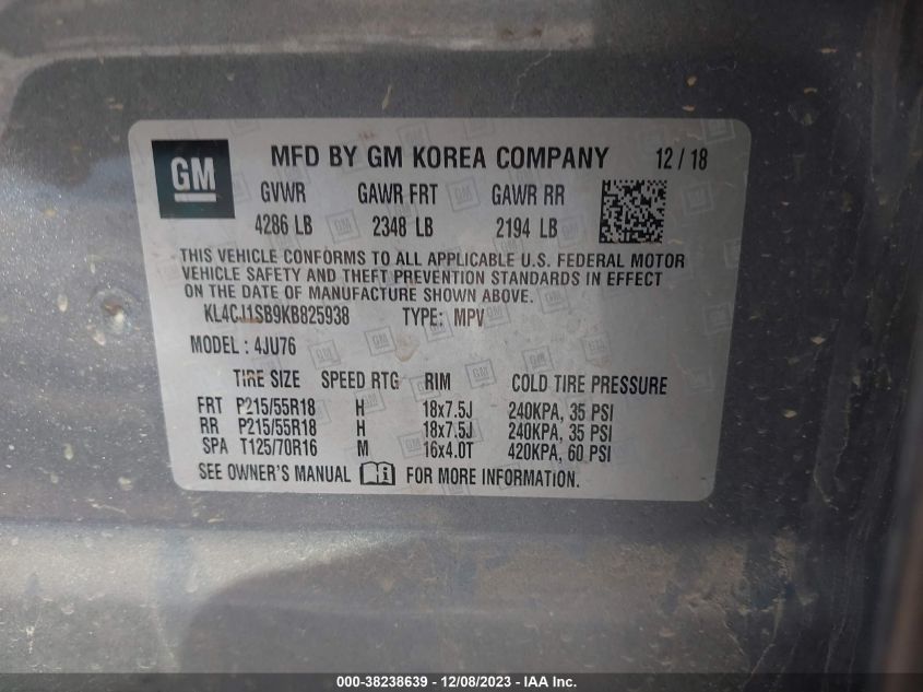 2019 BUICK ENCORE SPORT TOURING - KL4CJ1SB9KB825938