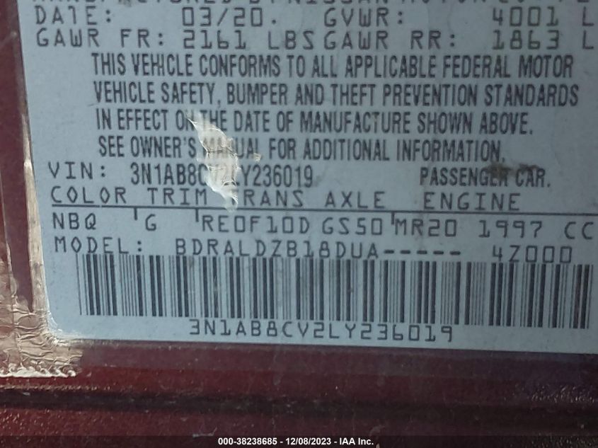2020 NISSAN SENTRA SV XTRONIC CVT - 3N1AB8CV2LY236019