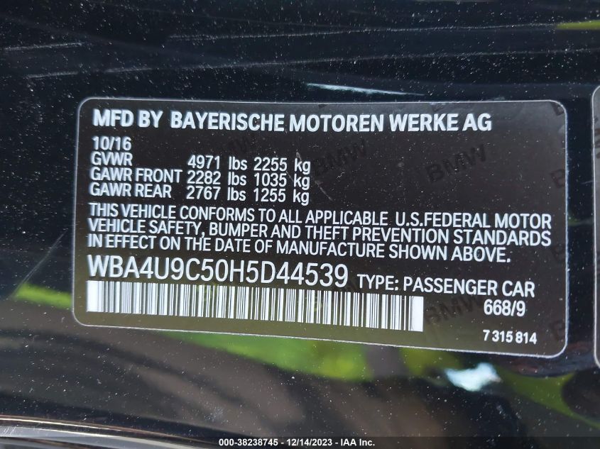 2017 BMW 430I XDRIVE WBA4U9C50H5D44539