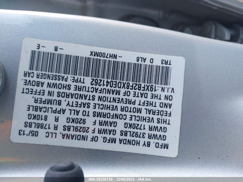 2013 HONDA CIVIC EX - 19XFB2F8XDE041262