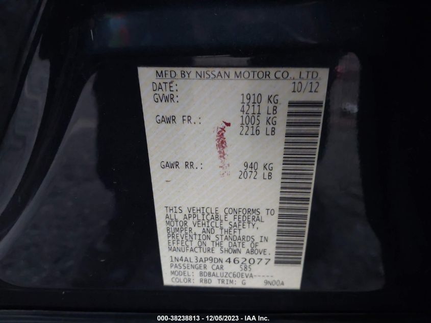 2013 NISSAN ALTIMA 2.5 SV - 1N4AL3AP9DN462077