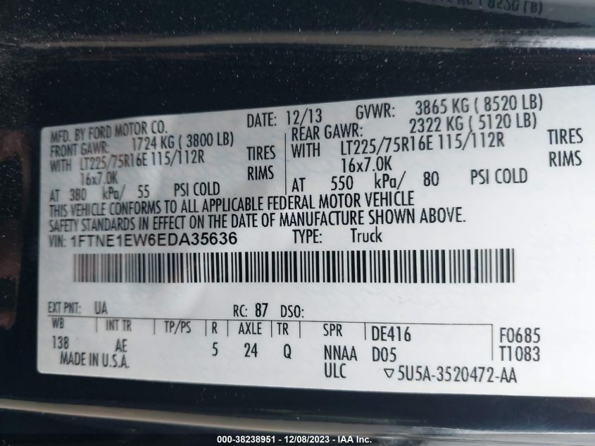 2014 FORD E-150 COMMERCIAL - 1FTNE1EW6EDA35636