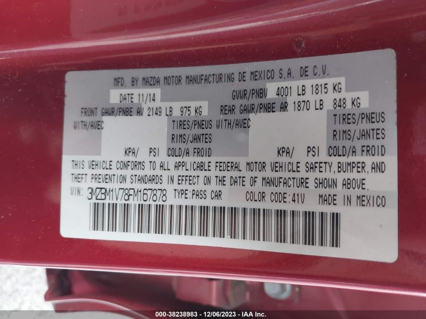 2015 MAZDA MAZDA3 I TOURING - 3MZBM1V78FM167878