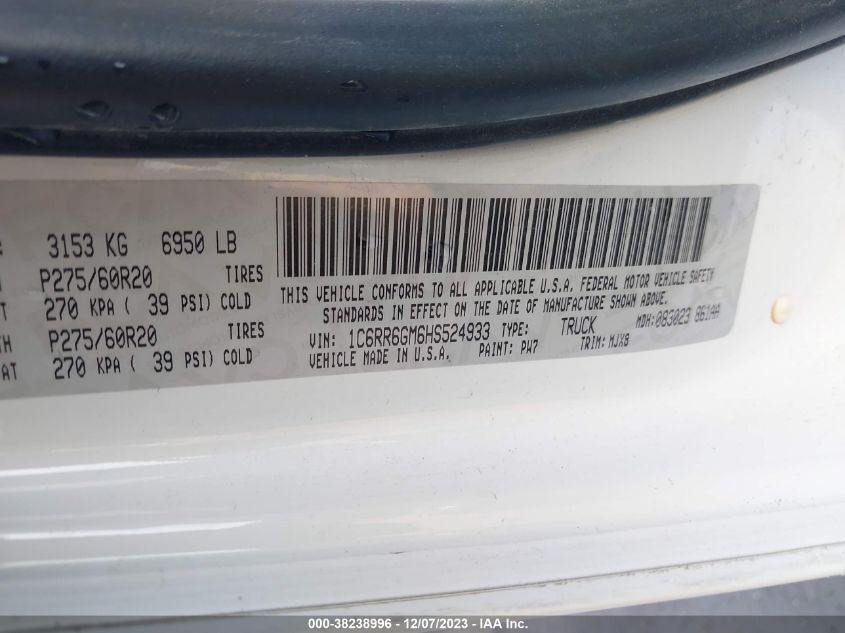 2017 RAM 1500 LONE STAR  4X2 6'4" BOX - 1C6RR6GM6HS524933