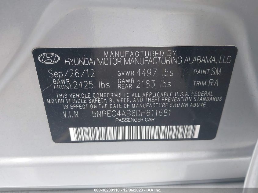 2013 HYUNDAI SONATA LIMITED 2.0T - 5NPEC4AB6DH611681