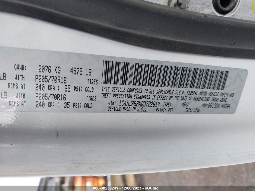 2016 JEEP PATRIOT SPORT - 1C4NJRBBXGD782817