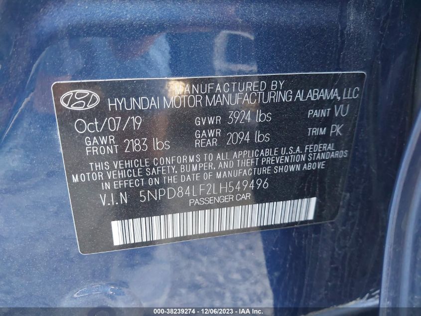 2020 HYUNDAI ELANTRA SEL/VALUE/LIMITED - 5NPD84LF2LH549496