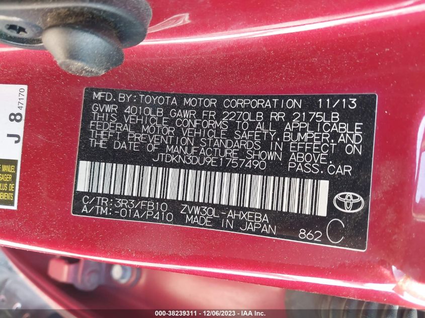 2014 TOYOTA PRIUS - JTDKN3DU9E1757490