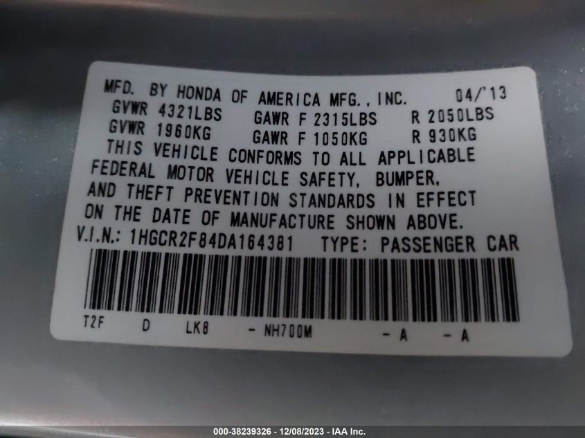 2013 HONDA ACCORD EX-L - 1HGCR2F84DA164381