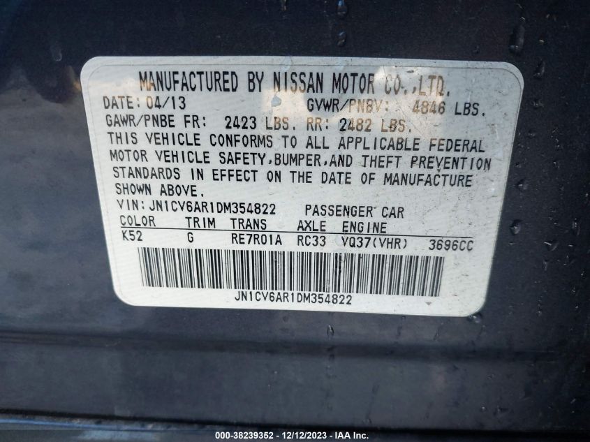 2013 INFINITI G37X X - JN1CV6AR1DM354822