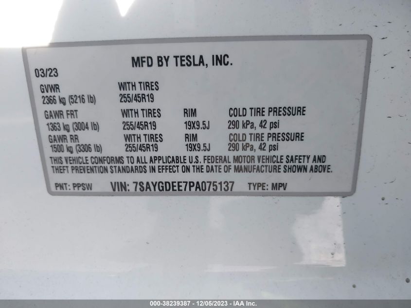 2023 TESLA MODEL Y - 7SAYGDEE7PA075137