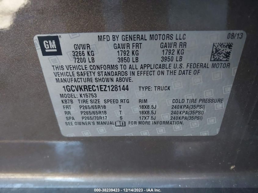 2014 CHEVROLET SILVERADO 1500 2LT - 1GCVKREC1EZ128144