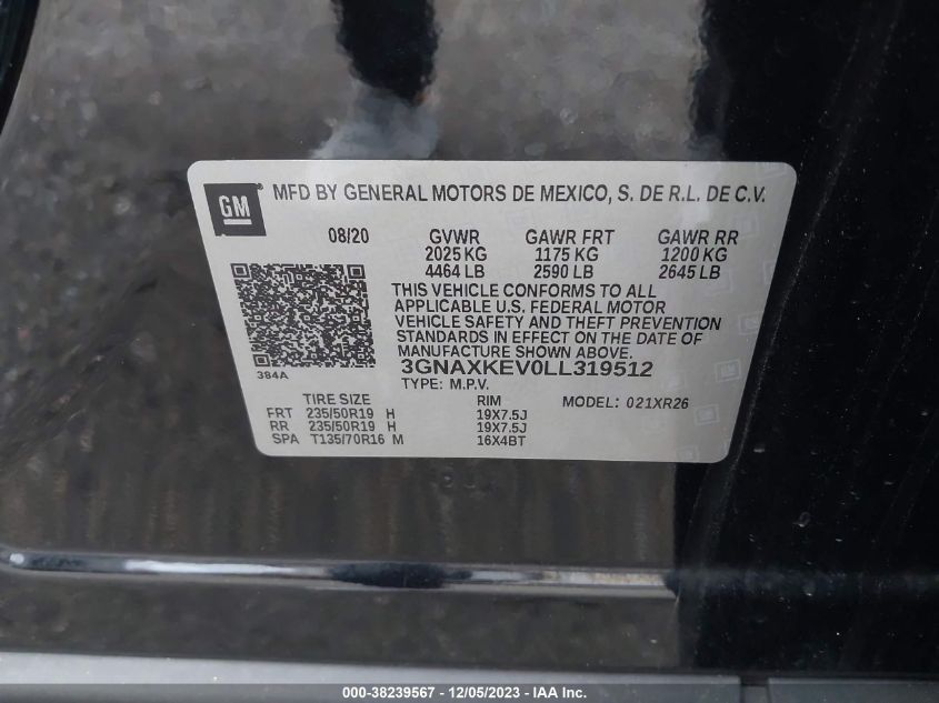 2020 CHEVROLET EQUINOX LT - 3GNAXKEV0LL319512